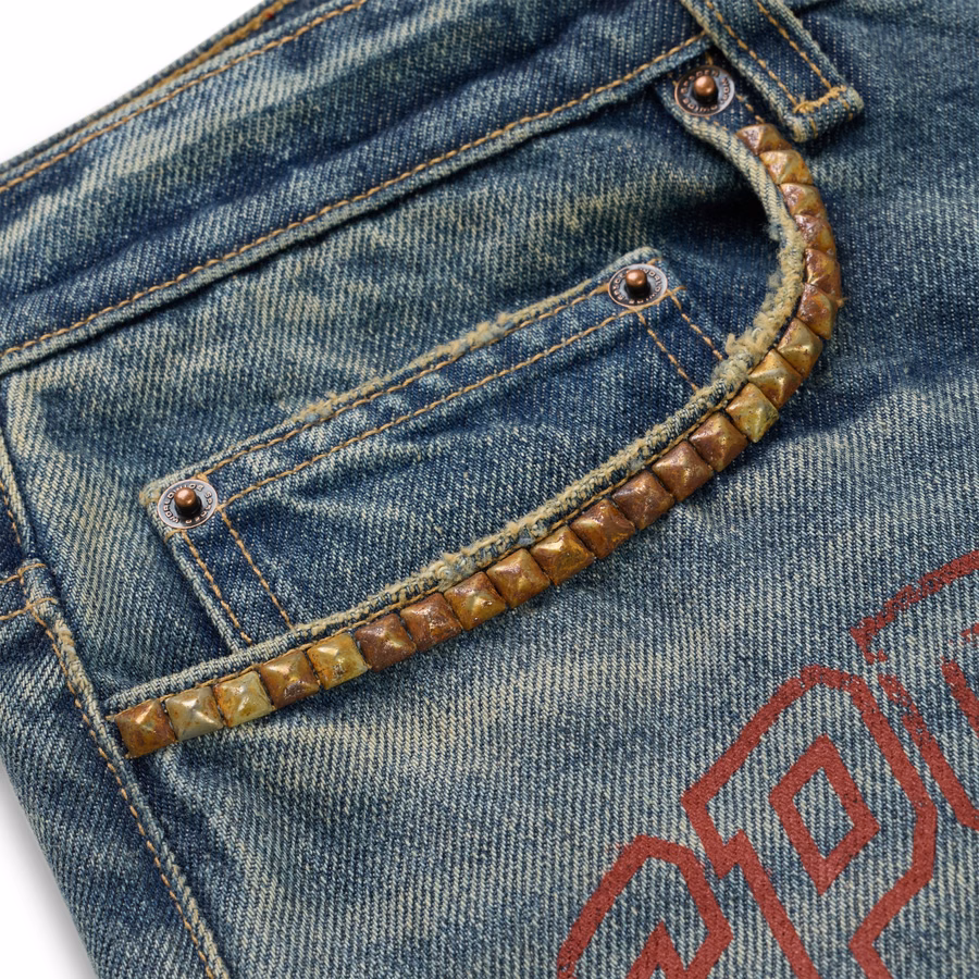INDIGO MULTI PRINT STUDDED DENIM | SP5DER | KING SPIDER