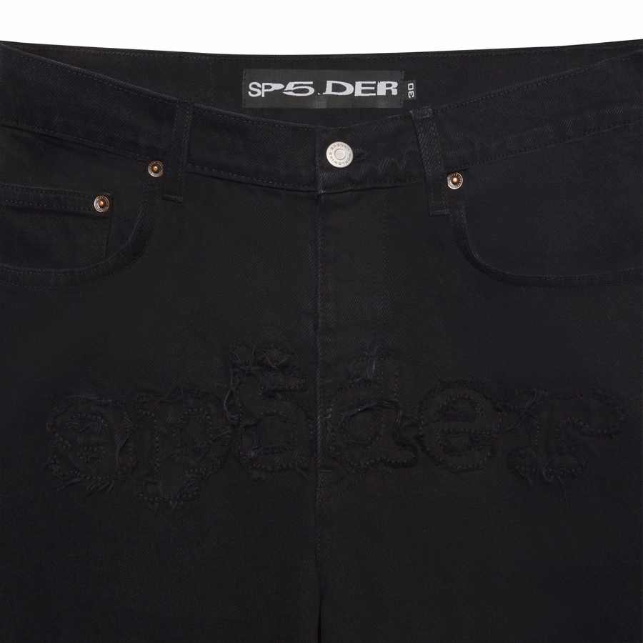 BLACK DISTRESSED LOGO V3 DENIM | SP5DER | KING SPIDER