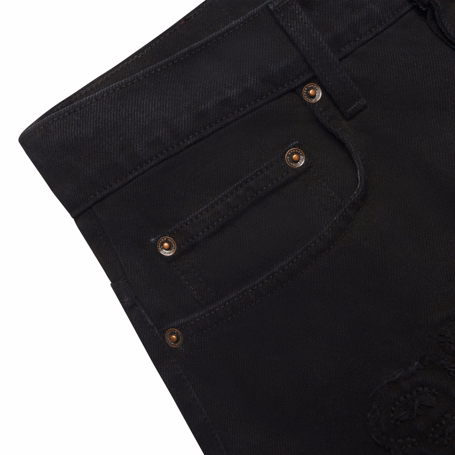 BLACK DISTRESSED LOGO V3 DENIM | SP5DER | KING SPIDER