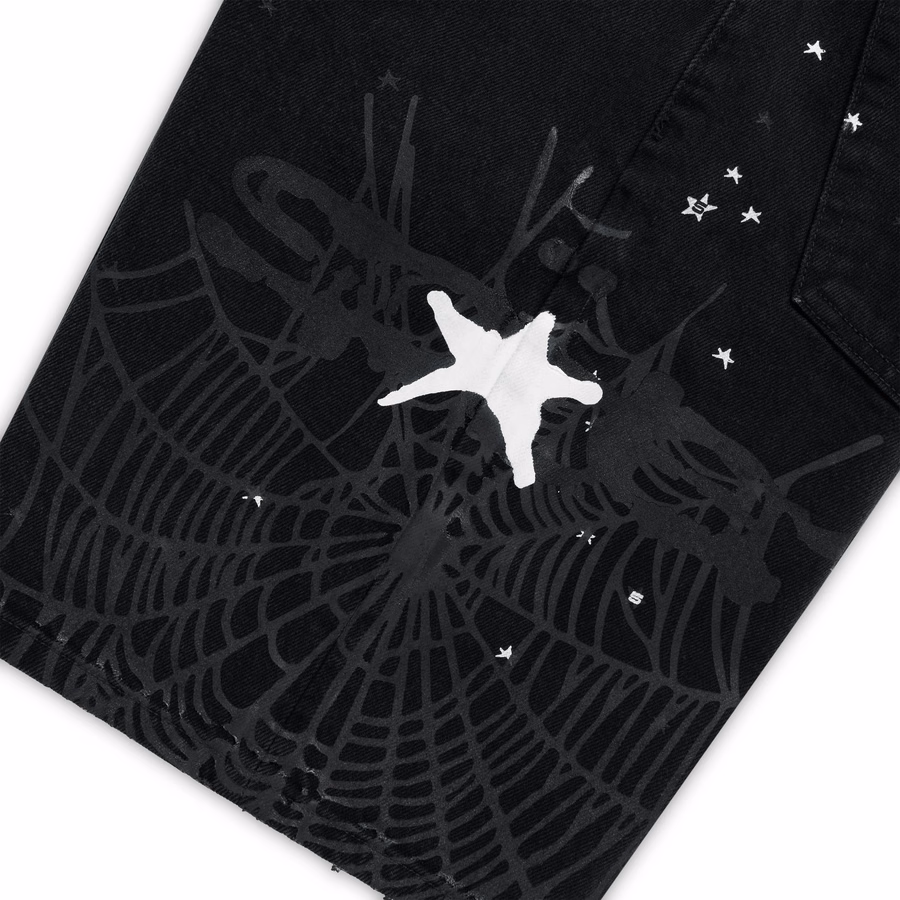 BLACK HEAVY WEB DENIM SHORT | SP5DER | KING SPIDER
