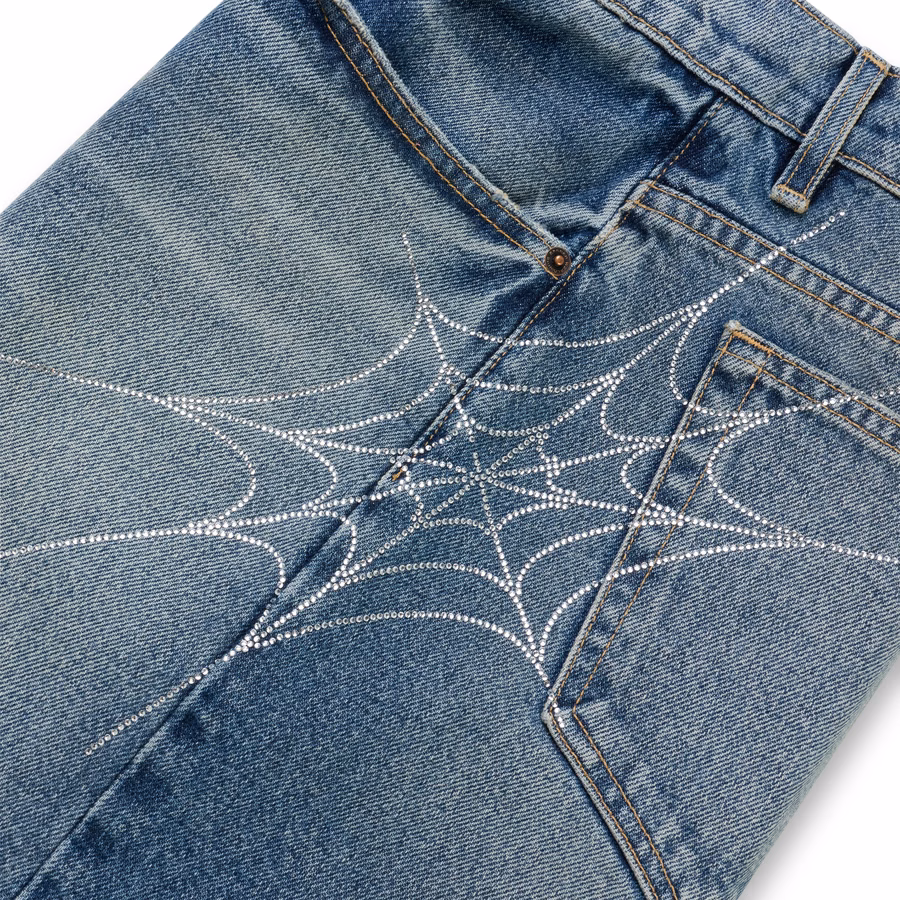 INDIGO SCRIPT WEB DENIM SHORT | SP5DER | KING SPIDER