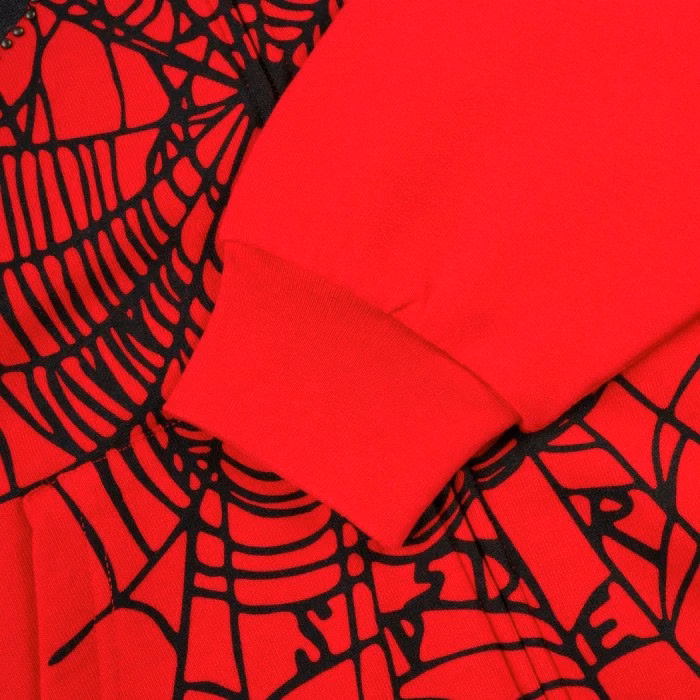 Sp5der Hoodie Red Studded Web Zip