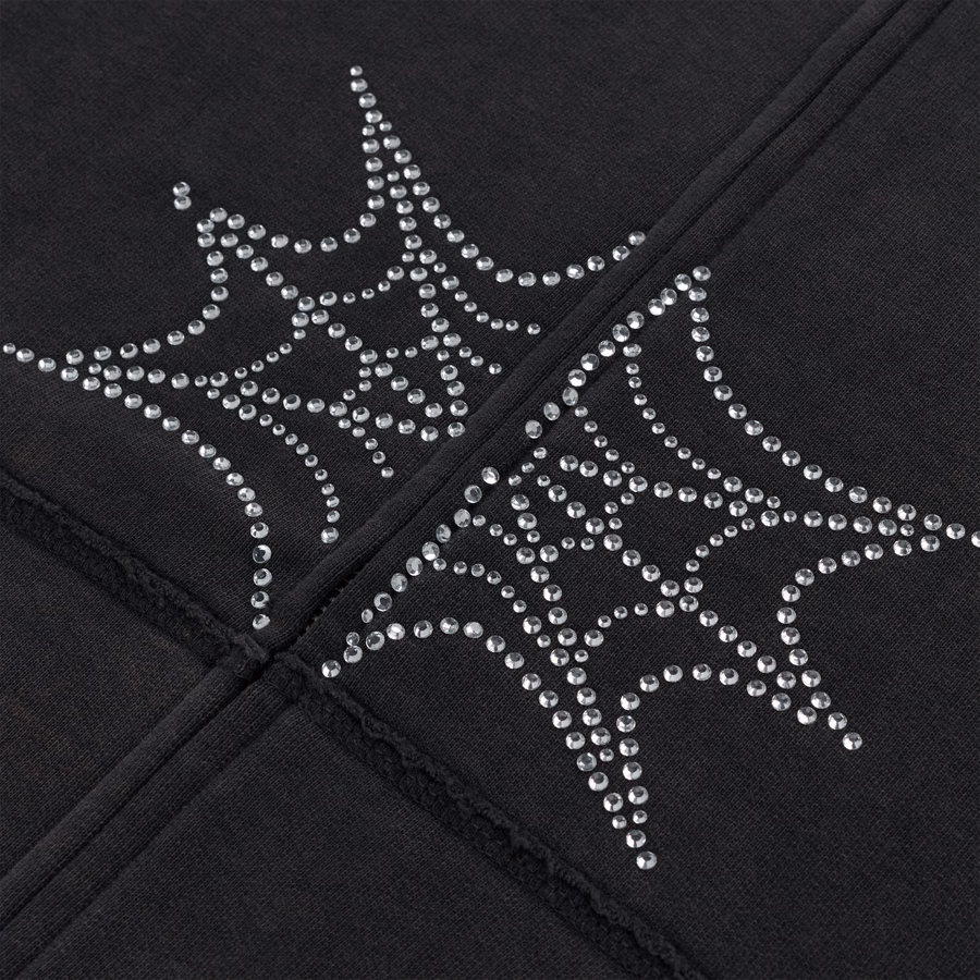 BLACK RHINESTONE WEB ZIP HOODIE | SP5DER | KING SPIDER