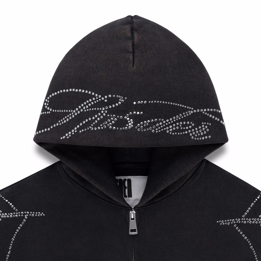 BLACK RHINESTONE WEB ZIP HOODIE | SP5DER | KING SPIDER
