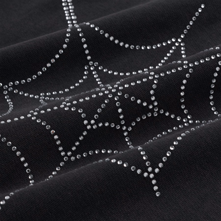 BLACK RHINESTONE WEB ZIP HOODIE | SP5DER | KING SPIDER